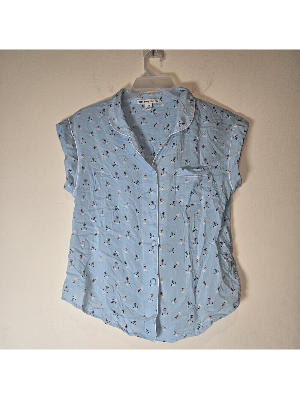 Disney Cruise Line Mickey Mouse Anchor Pajama Top Shirt Womens Size M Blue